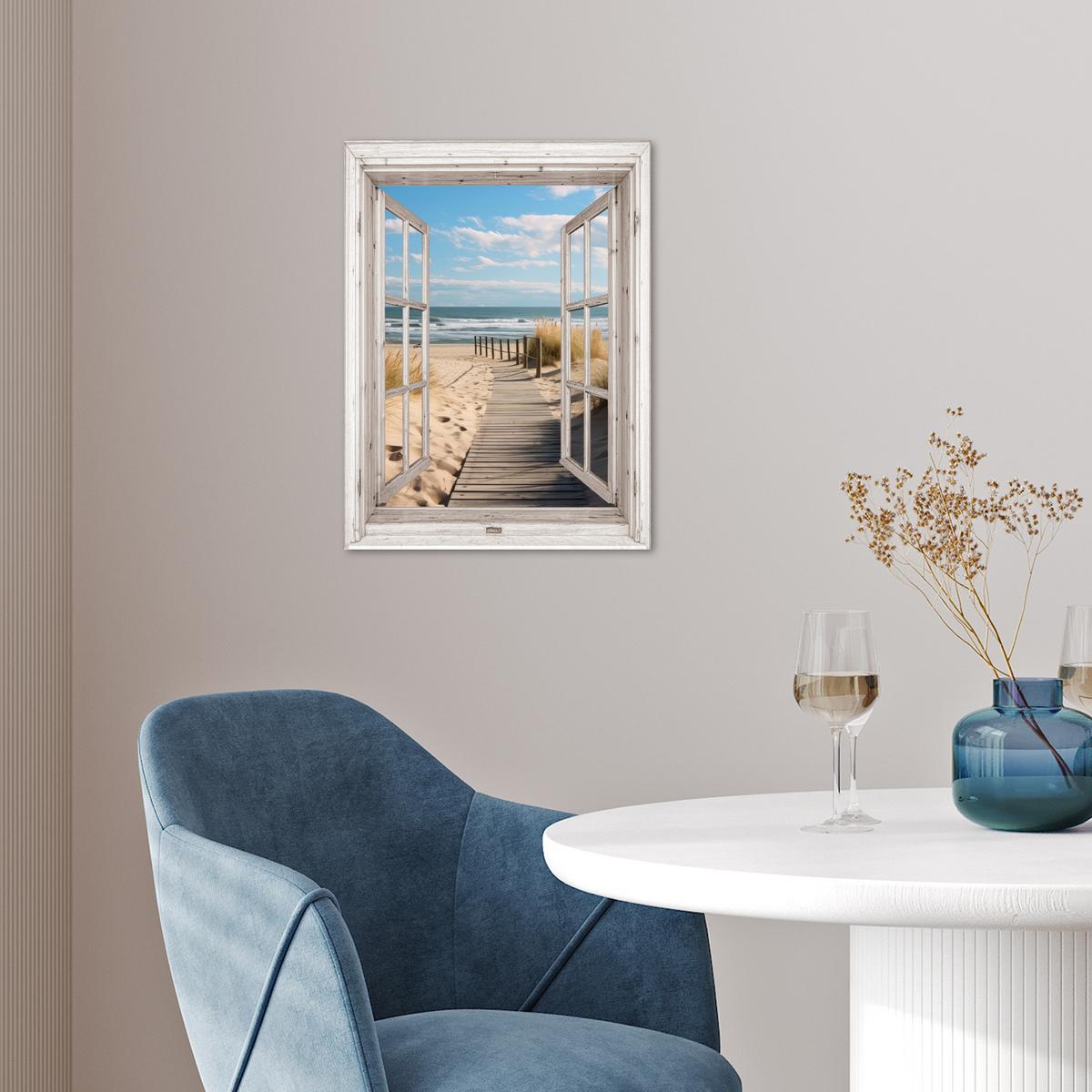 POSTER Fenster - Meer - Küste - Natur - Ausblick - Strand - Wattenmeer Wandbilder 30x40 cm - Beige, Papier (30/40/0.1cm) - MuchoWow