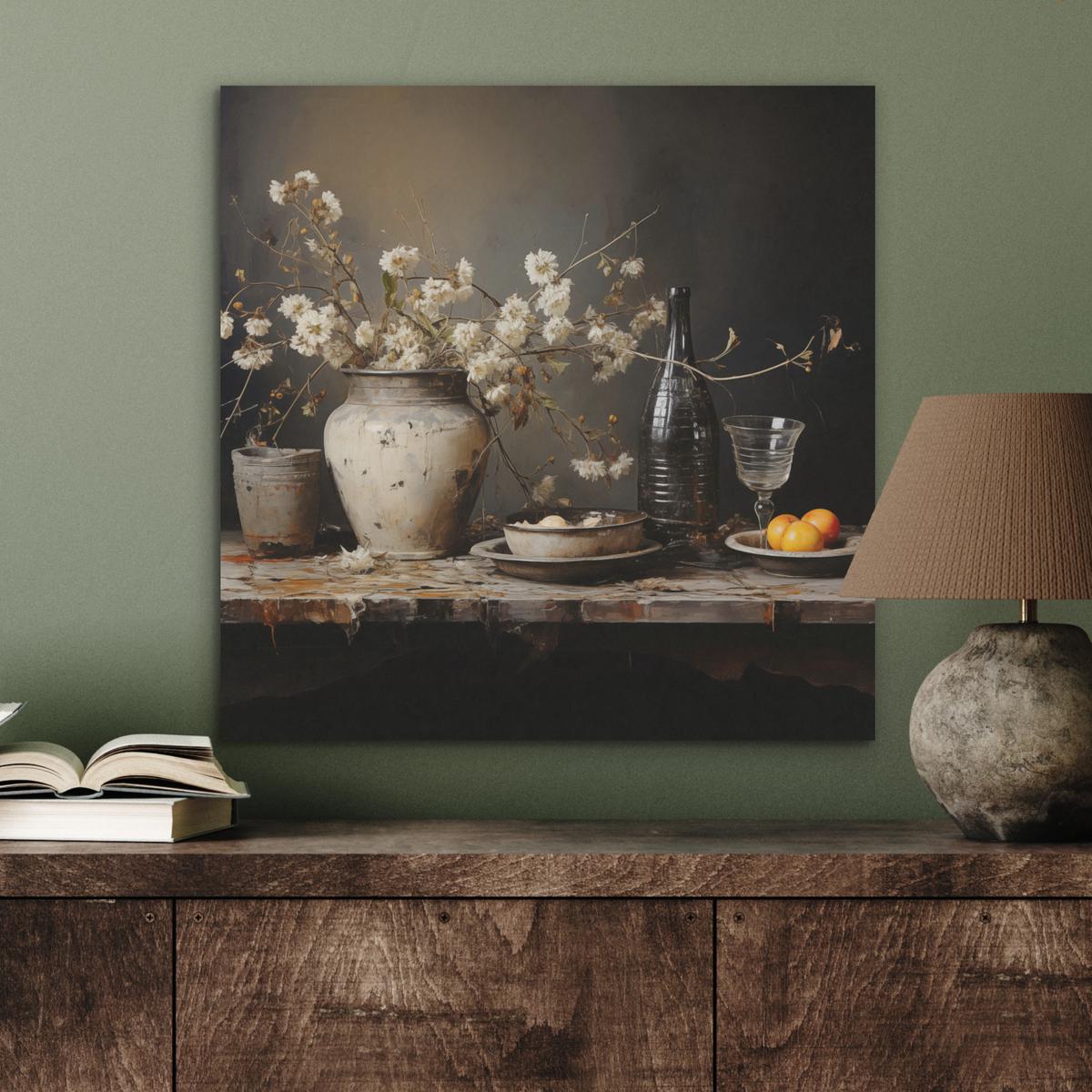 AKUSTIKBILD Stilleben - Blumen - Blumenstrauß - Vase - Wein Wandbilder 60x60 cm - Schwarz, Kunststoff (60/60/0.9cm) - MuchoWow