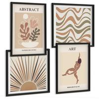 BILDER SET 4er Set - 50x50 cm & 40x60 cm Schwarzer Rahmen - Matisse Boho abstrakte Muster - Schwarz, Kunststoff (50/50cm) - TULUP