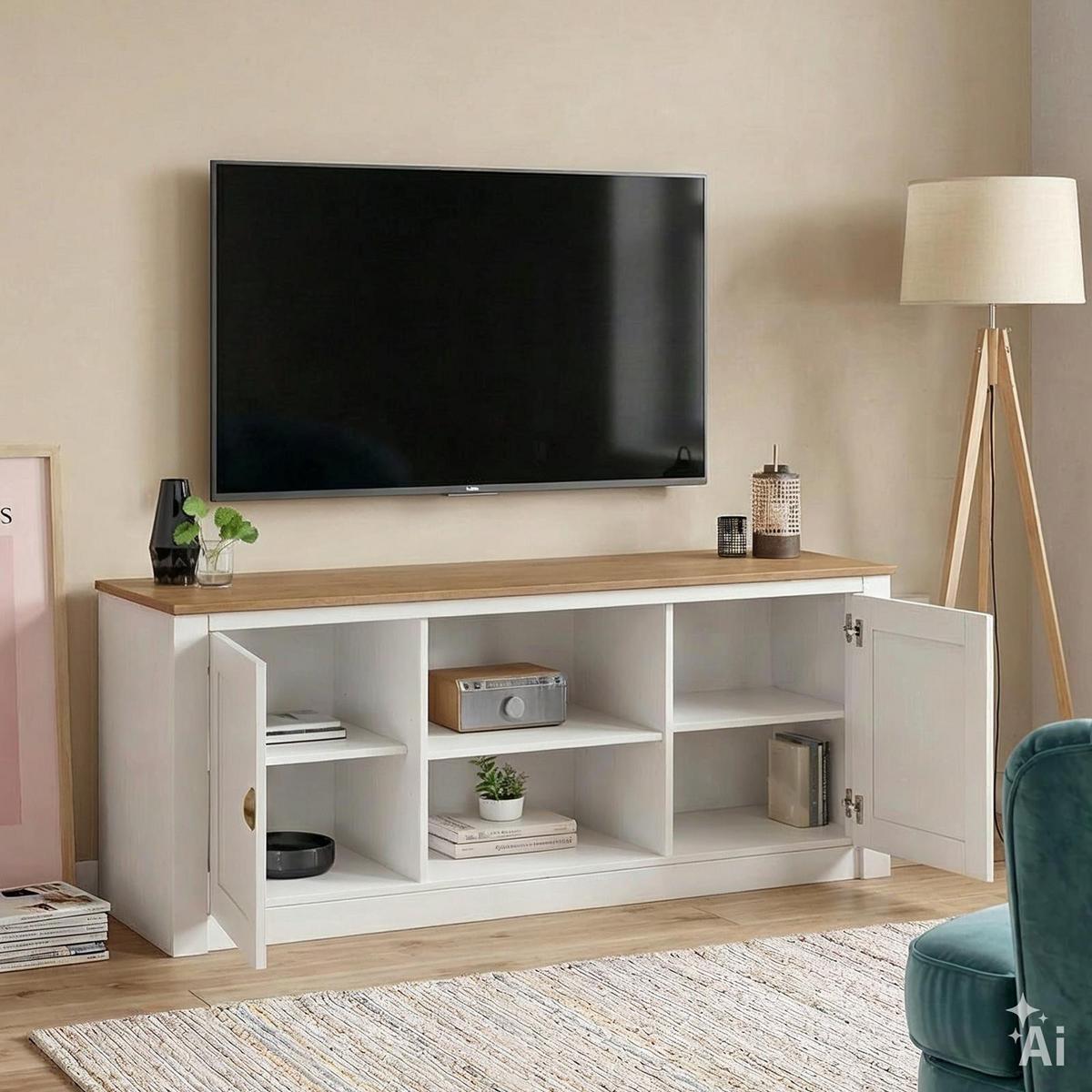 TV-LOWBOARD BOLTON weiß/braun - Weiß/Braun, Holz (138/57/40cm) - IDIMEX