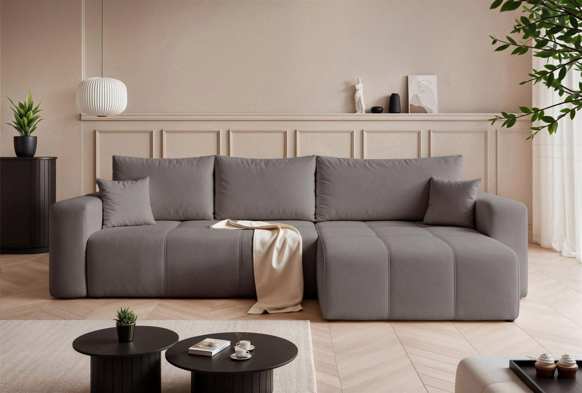 ECKSOFA Leros Xl Mit Schlaffunktion - Grau, Holzwerkstoff/Textil (145/278cm) - Fun Möbel