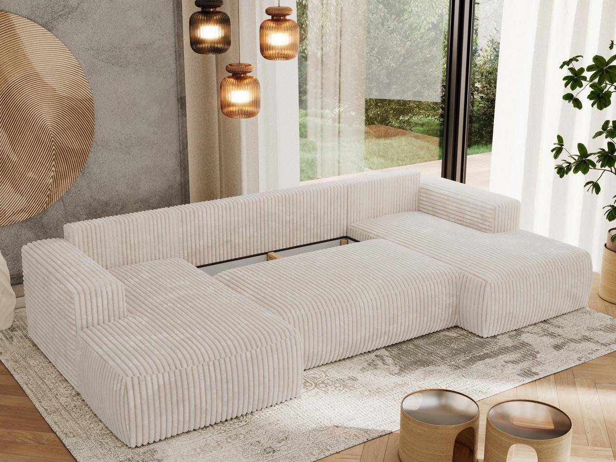 WOHNLANDSCHAFT TRENTINO U Beige Cord - Beige/Schwarz, Kunststoff/Textil (334/91/163cm) - MKS