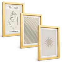 BILDER SET 3er Set - 20x30 cm Goldrahmen - Minimalistische Sandlinien Sonne - Goldfarben, Kunststoff (20/30cm) - TULUP