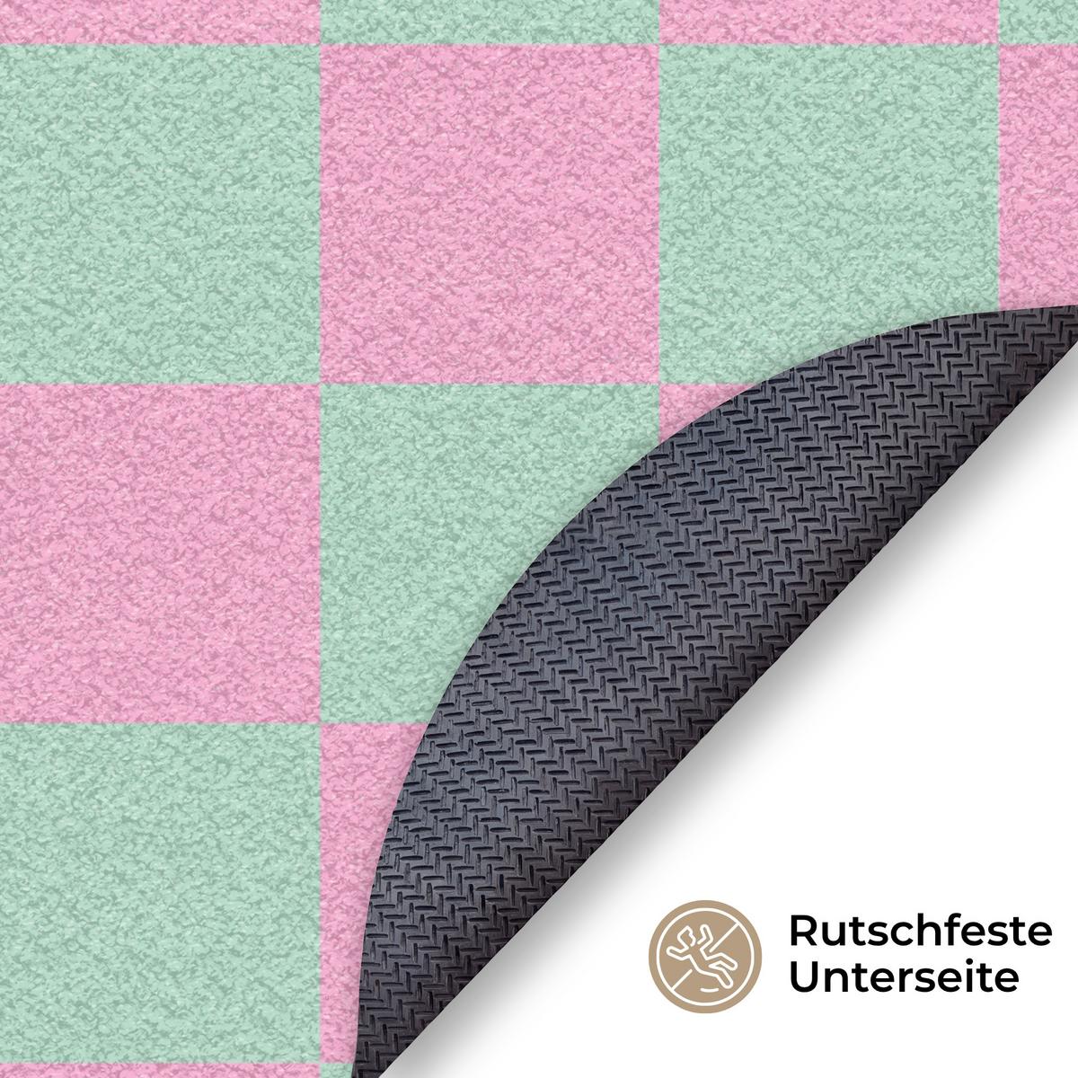 FUSSMATTE Schachbrettmuster - Grün - Rosa - Würfel Fußabtreter 120x120 cm - Mintgrün, Kunststoff (120/0.4cm) - MuchoWow