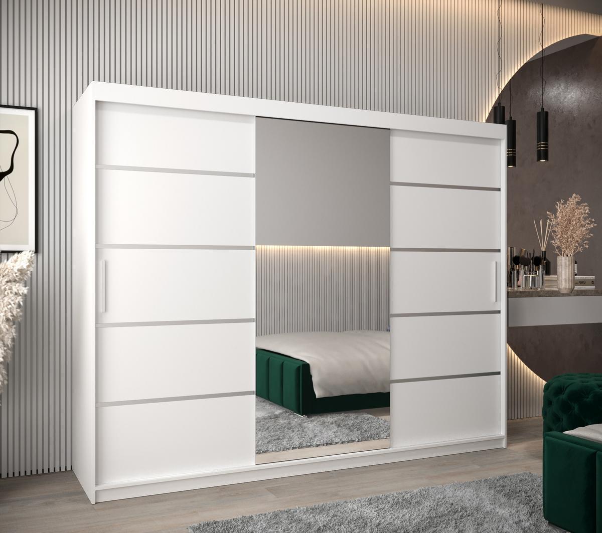SCHWEBETÜRENSCHRANK 200/250/62 3-türig - Silberfarben/Weiß, Holz/Kunststoff (250/200/62cm) - MÖBEL KRYSPOL