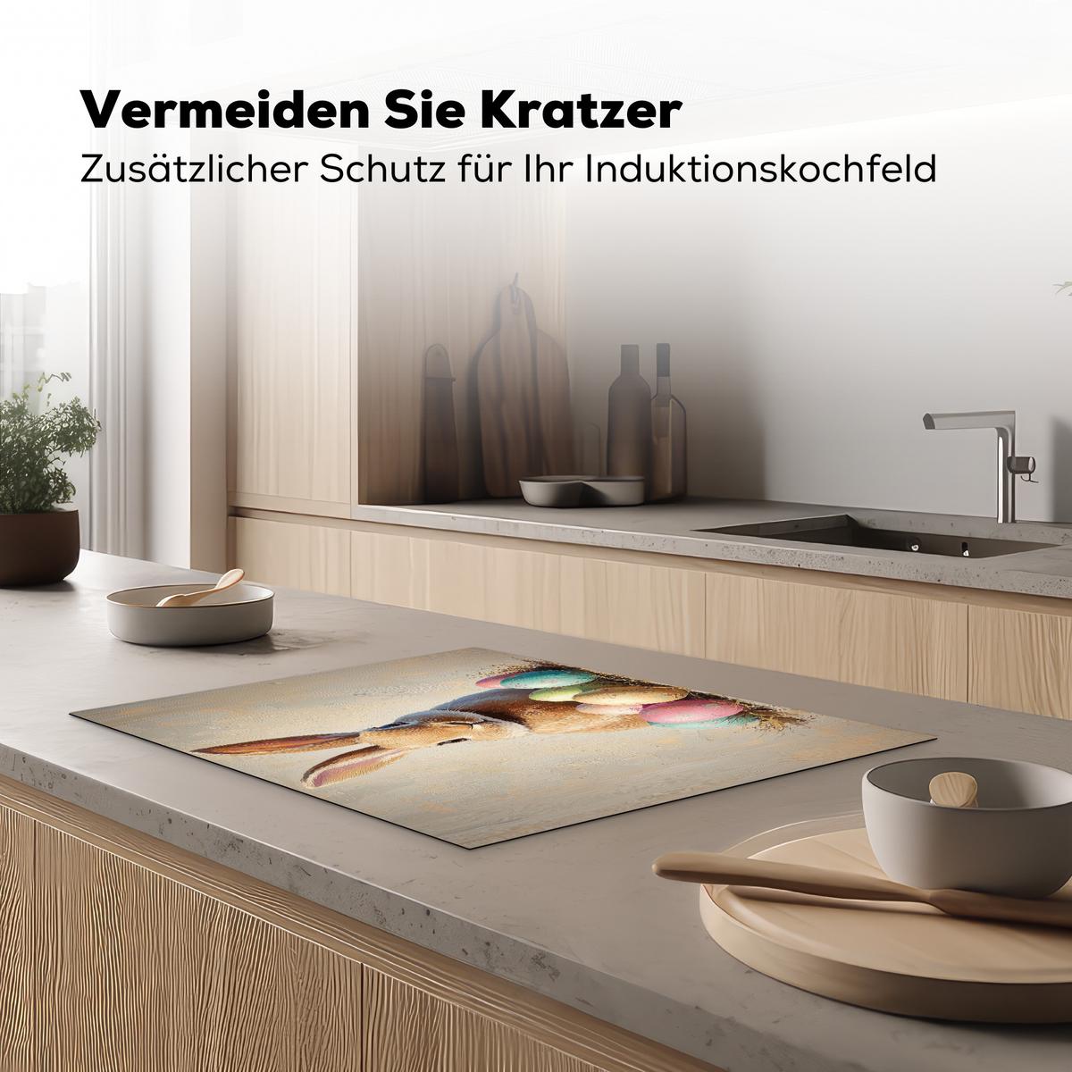 HERDABDECKPLATTE Osterhase - Pastell - Eier Induktionsmatte 71x52 cm - Beige, Kunststoff (71/52/0.2cm) - MuchoWow