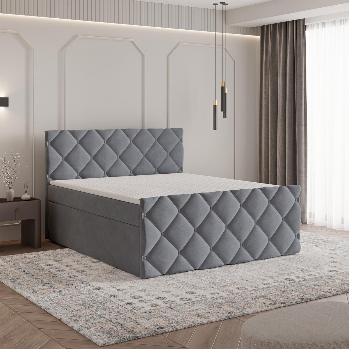 BOXBETT ROVARI 140x200 cm mit Matratze und Topper - Grau - Grau, Holz (140/200cm) - MASSENO