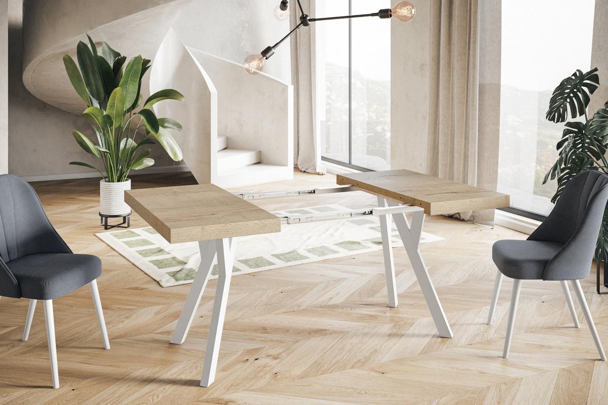 QUADRATISCHER Esstisch ausziehbar – Moderner Wohnzimmertisch und Küchentisch – Tisch mit Holzbeinen, Durchmesser 120 - 220 cm - Farbe Halifax - Braun/Weiß, Holzwerkstoff (120/120/77cm) - Alpi-Möbel