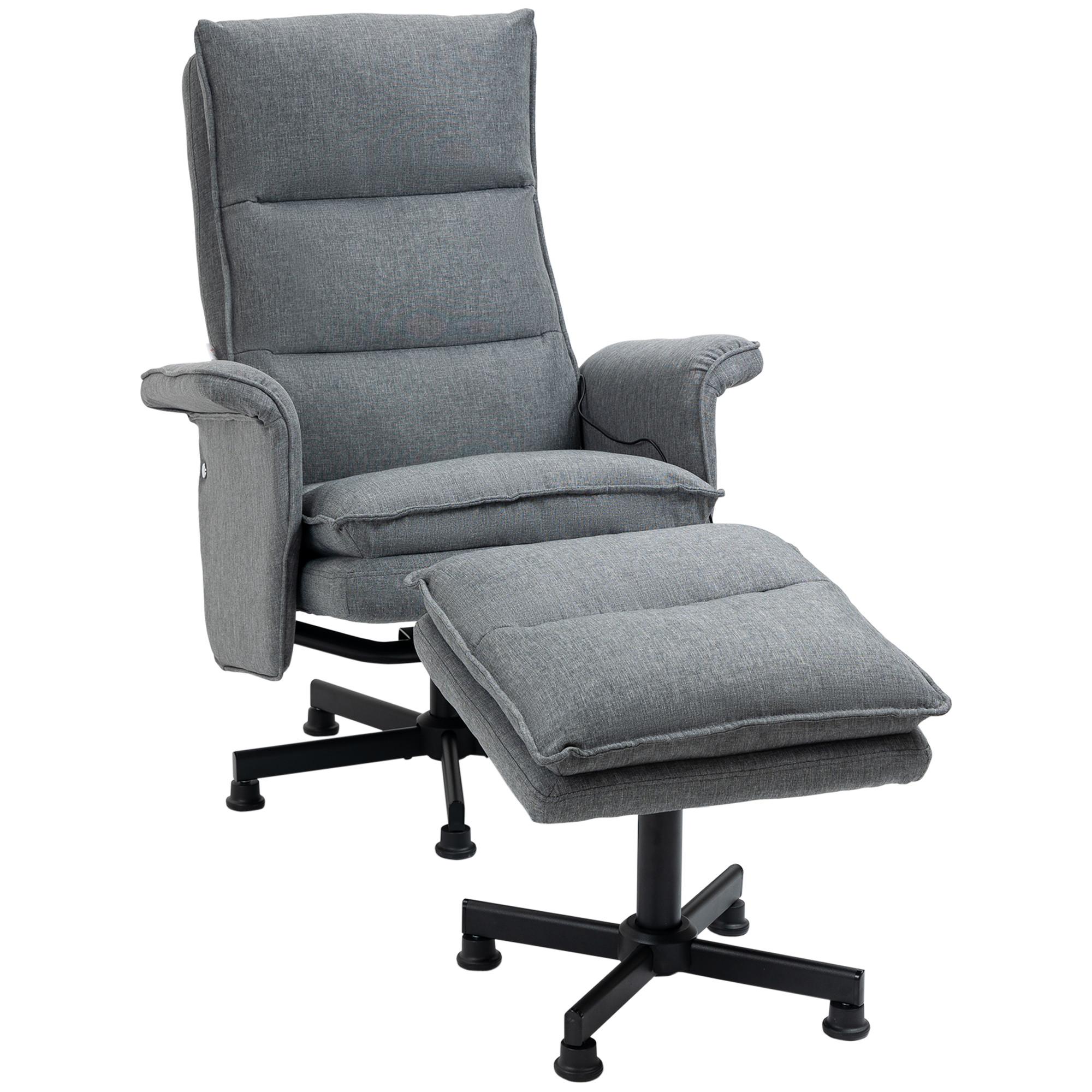 MASSAGESESSEL mit Fußhocker, Elektrischer Fernsehsessel mit Leinenoptik Grau - Grau, Kunststoff (93/99/78cm) - HOMCOM