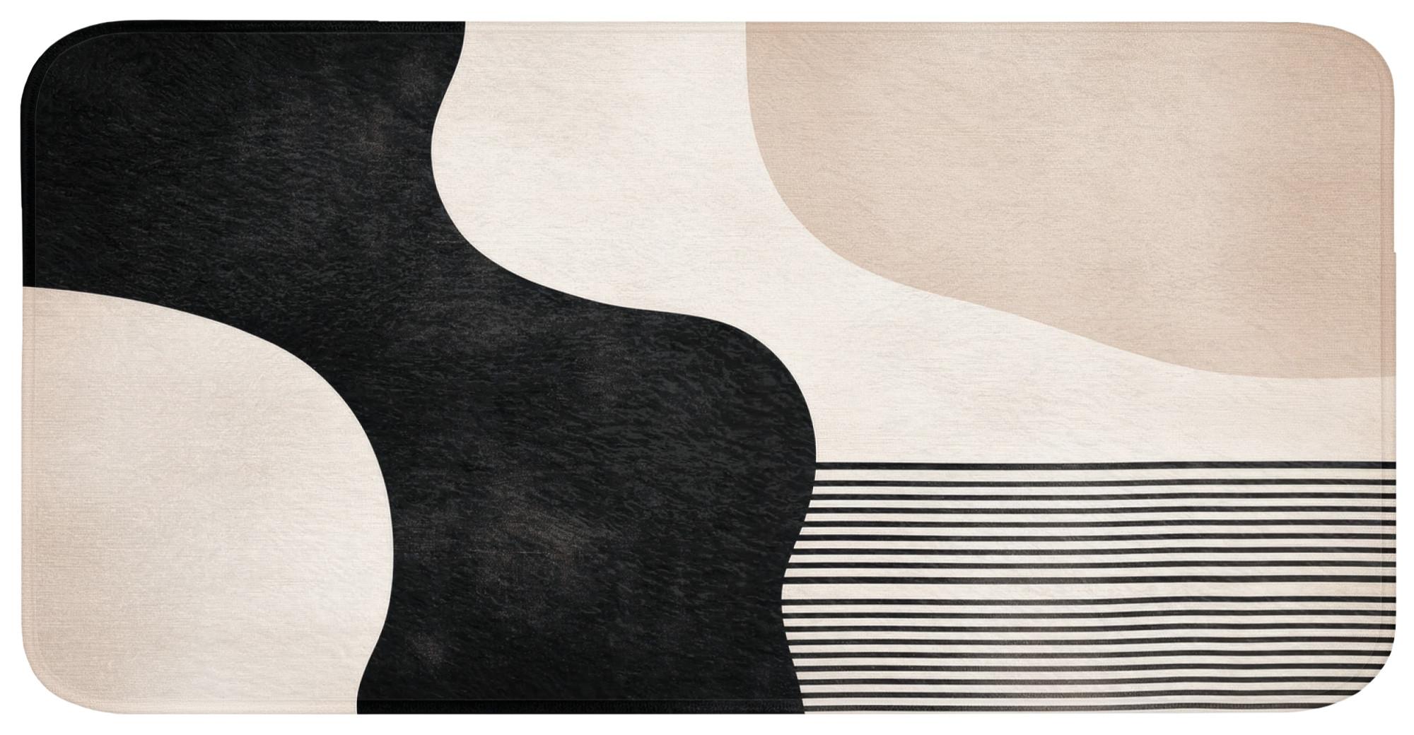 BADEMATTE Abstrakt - Japandi - Beige - Modern Badezimmerteppich 120x60 cm - Beige/Schwarz, Textil (120/60cm) - OnlyWow