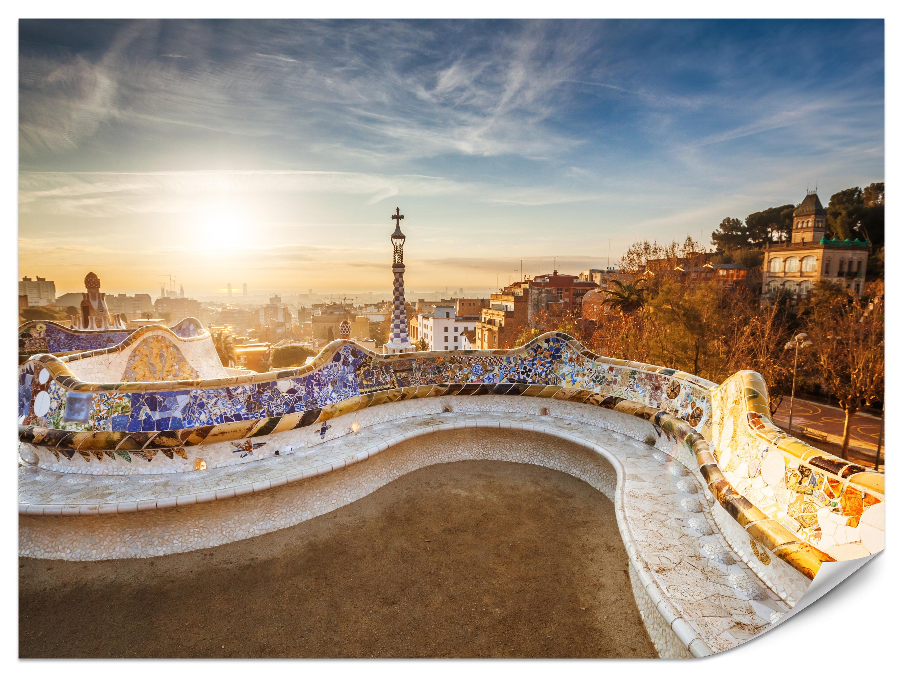 FOTOTAPETE für Wohnzimmer Sonnenaufgang Barcelona Denkmäler 300x210 - Gelb/Beige, Papier (300/210cm) - Muralo