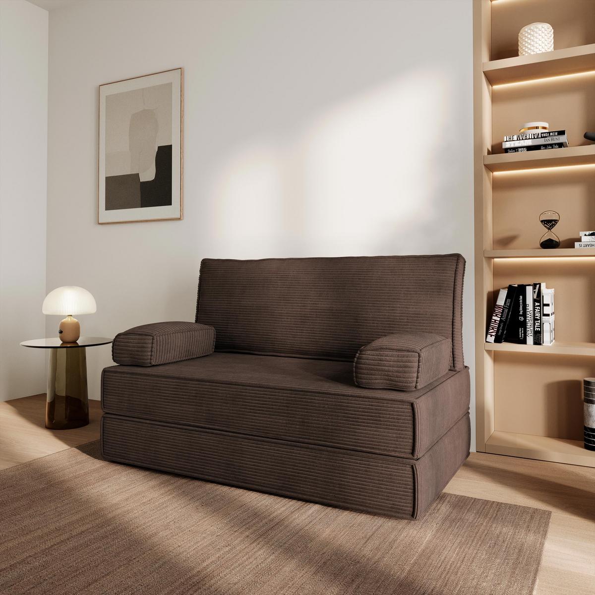 BETTSOFA LADIA aus Schaumstoff Kordstoff Braun Schlaffunktion - Braun, Textil (140/86/60cm) - MASSENO
