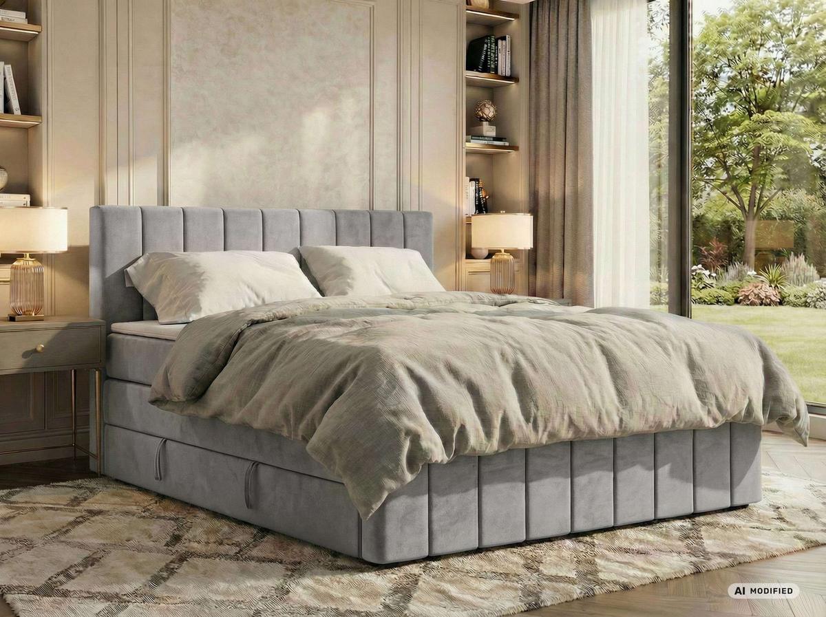 BOXSPRINGBETT ALVER KING DUO 200/200 - Hellgrau Velvet - Topper T25 - H3 - Hellgrau/Schwarz, Kunststoff/Textil (200/200cm) - MKS