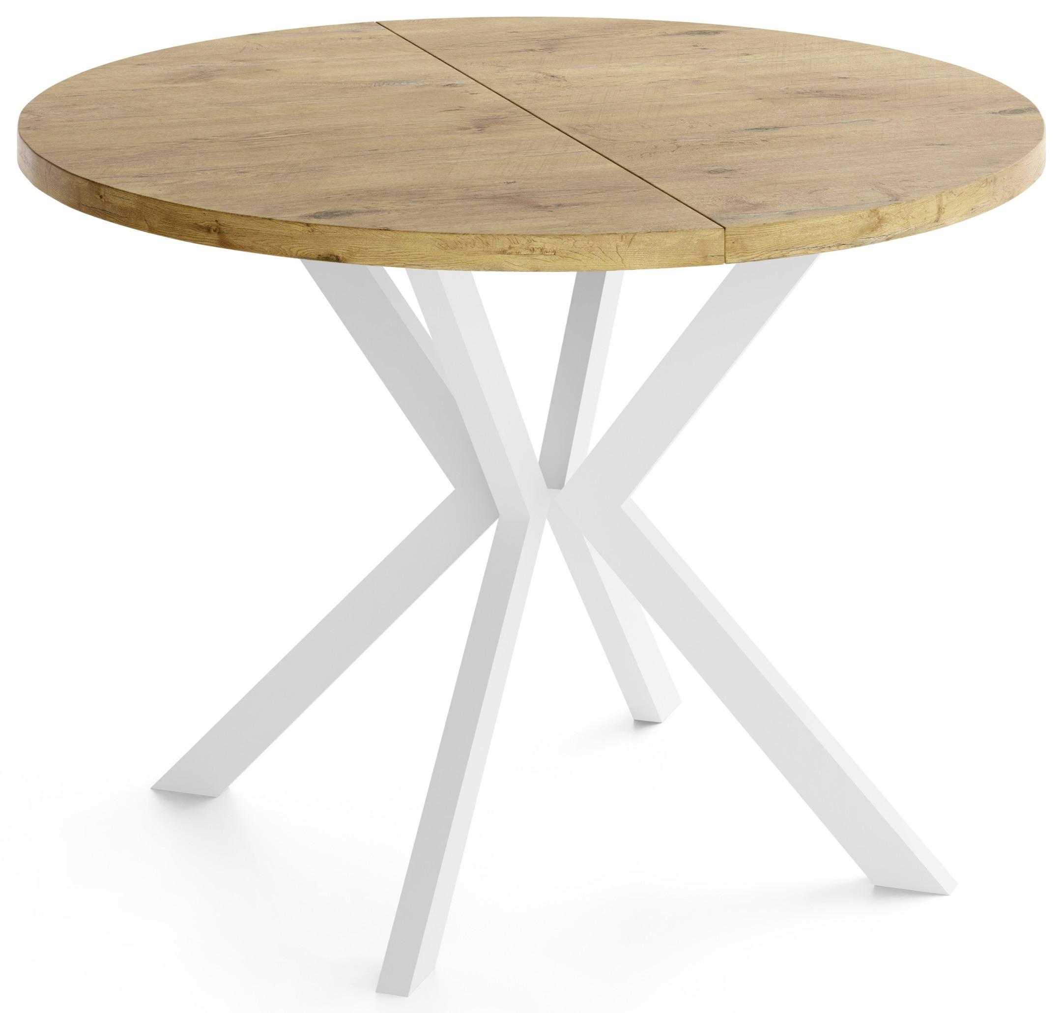 ESSTISCH Della runder ausziehbarer, Lancelot Eiche 100-180/100/76 cm - Eichefarben/Weiß, Holzwerkstoff/Metall (100/180/76cm) - WFL GROUP