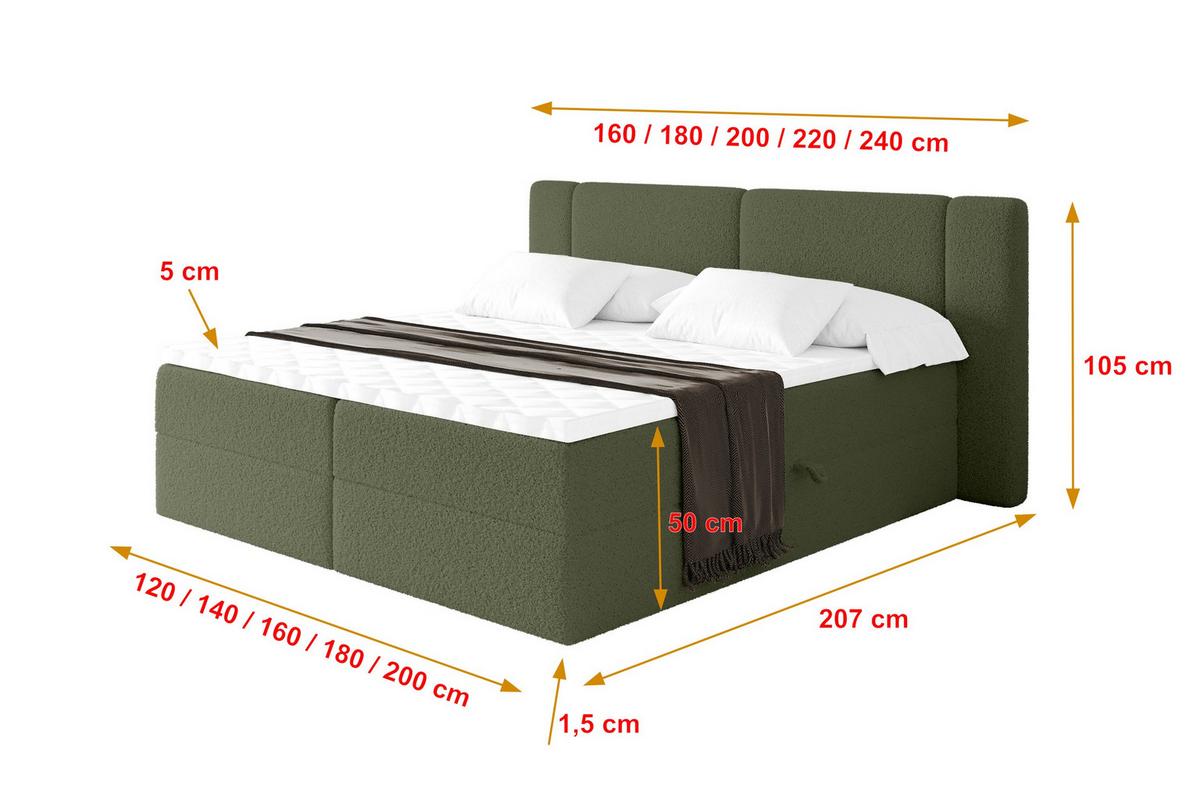 BOXBETT mit Matratze H4 - EVON - 180x200 cm Grün - Jadegrün, Holzwerkstoff (180/200cm) - ALTDECOR