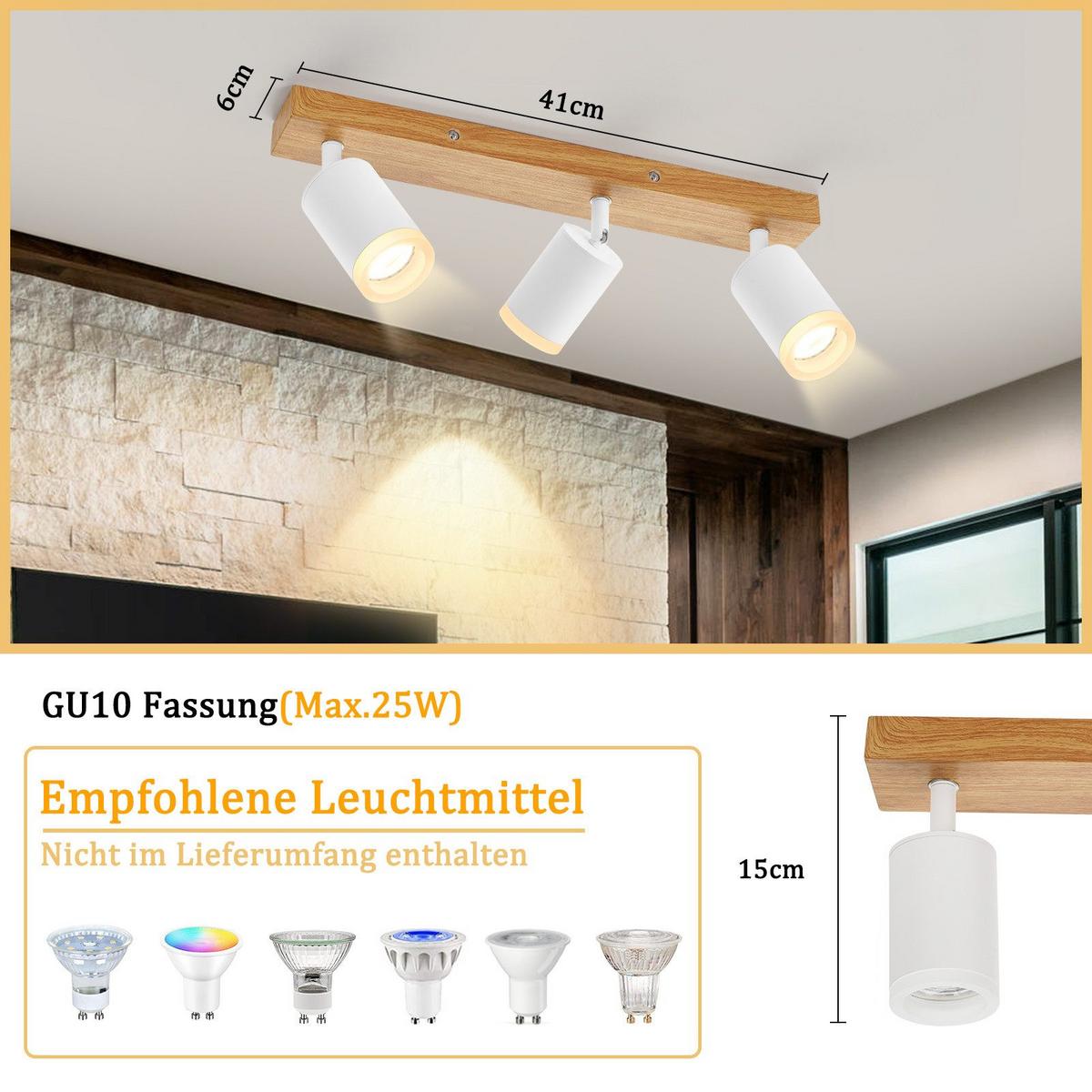 DECKENSTRAHLER Recklinghausen 3-flammig 41/6/15 cm - Weiß, Holz (41/6/15cm) - Nettlife