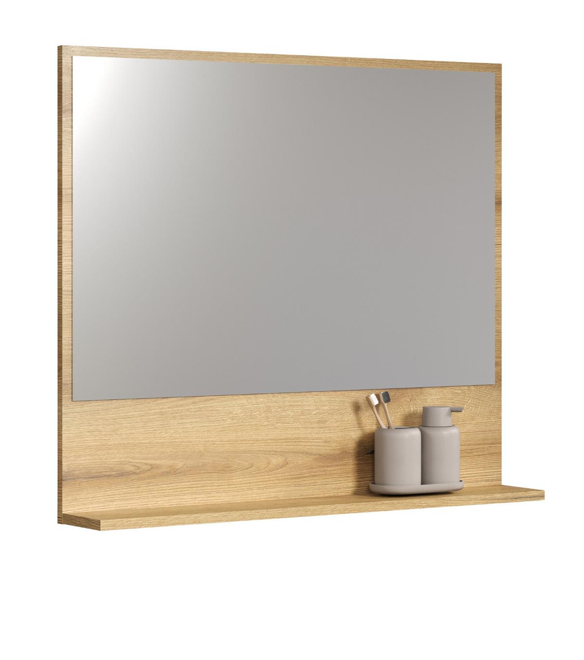 BADSPIEGEL Evoke Eiche 80 cm, Badezimmer Spiegel mit Ablage - Eichefarben, Glas/Holzwerkstoff (14/74/80cm) - Top.Furn