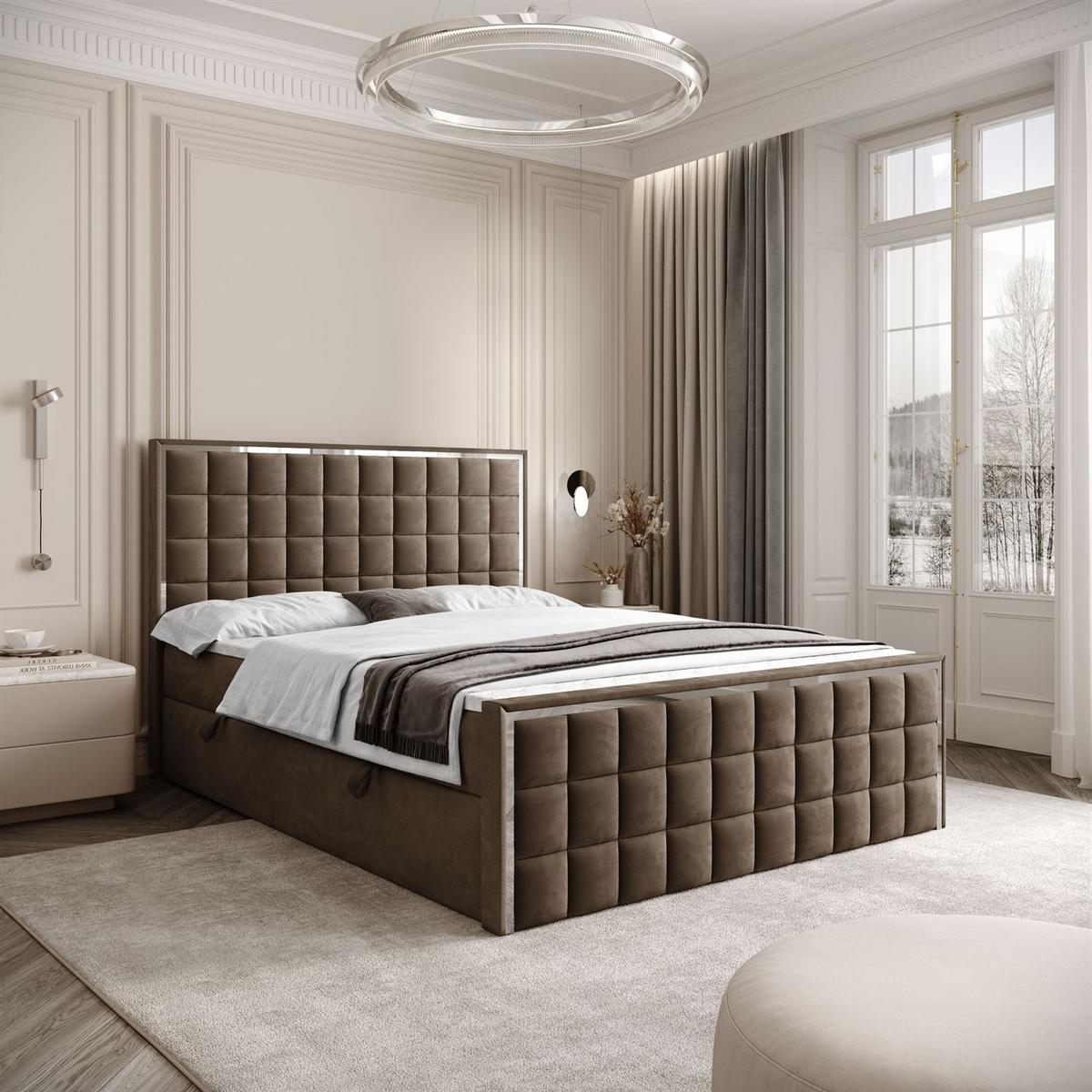 BOXSPRINGBETT ISADORA II SILVER mit Bettkasten und Topper 140x200 cm Royal Velvet 196 - Braun, Textil - Lookway