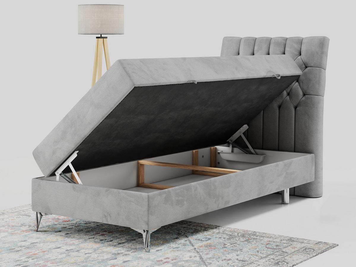 BOXBETT MILEN 90/200 Hellgrau Velvet - H3 - Rechts Seite - Hellgrau, Holz/Textil (90/200cm) - MKS
