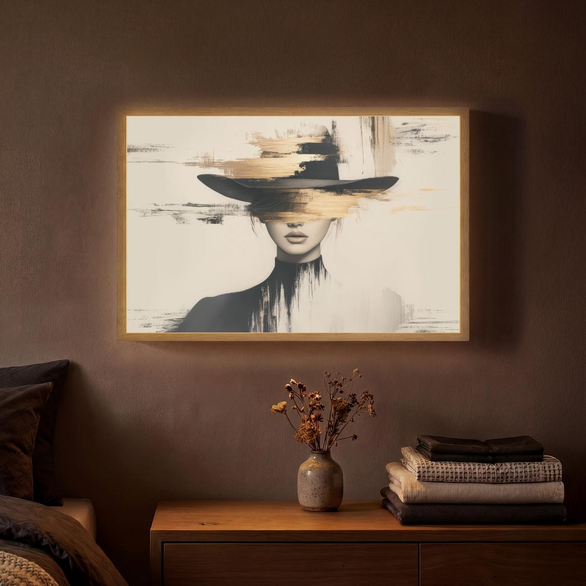WANDLEUCHTE MIT AKKU Frau - Hut - Farbe 60x40 cm - Creme, Holzwerkstoff (60/40/8cm) - OnlyWow