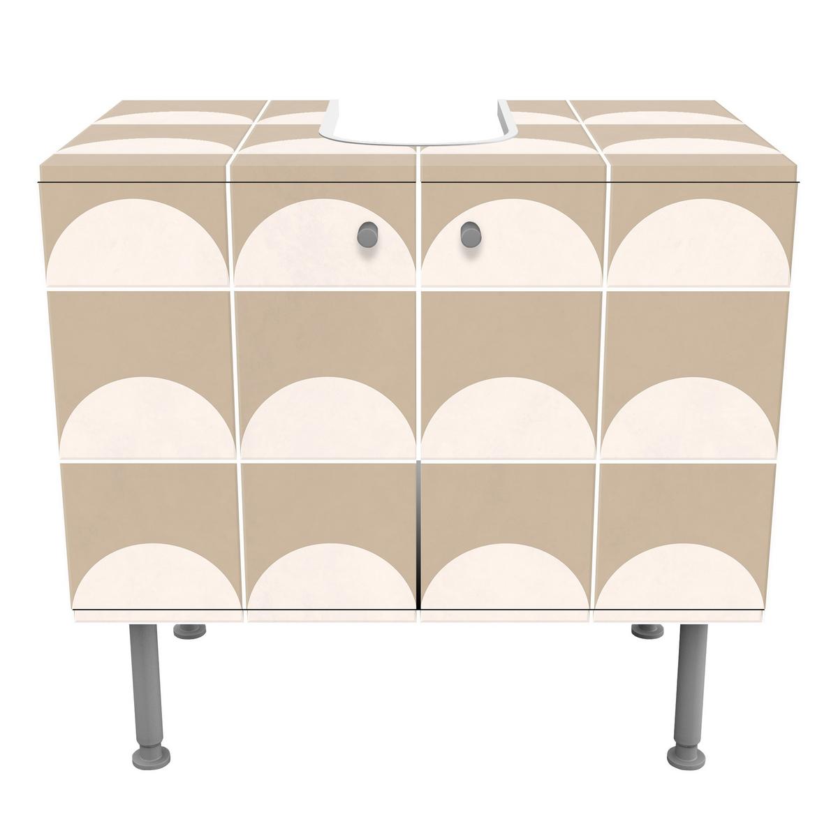 WASCHBECKENUNTERSCHRANK Fliesen mit Halbkreisen Beige 60/55/35 cm - Beige, Holzwerkstoff (60/55/35cm) - Bilderwelten