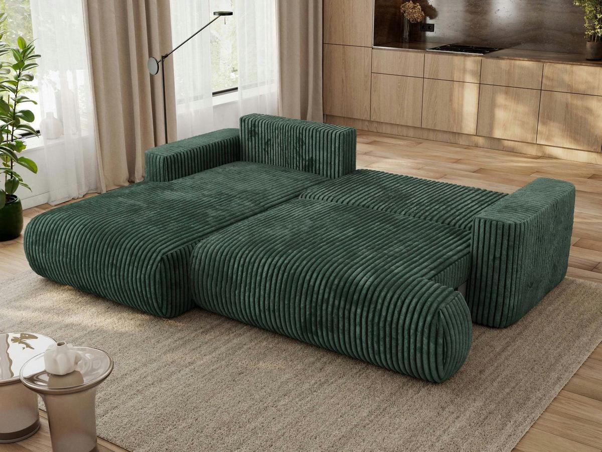ECKSOFA OVO L Grün Cord - Links Seite - Schwarz/Grün, Kunststoff/Textil (271/195cm) - MKS