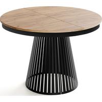 ESSTISCH Naro rund ausziehbar mit Schwarzem Lamellen-Metallgestell, Braun 120-200/120/76 cm - Eiche Wotan/Schwarz, Holzwerkstoff/Metall (120/196/76cm) - WFL GROUP