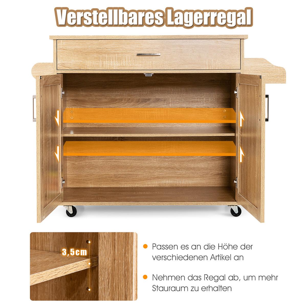 KÜCHENWAGEN Holz Natur - Weiß, Holz (116/85/40cm) - COSTWAY
