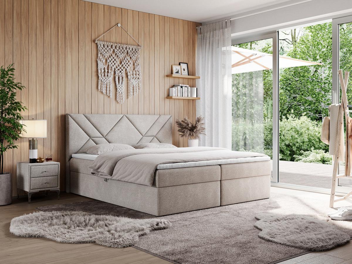 BOXBETT NEOMI 120/200 - Beige Strukture - H4 - Visco - Beige, Holz/Textil (120/200cm)
