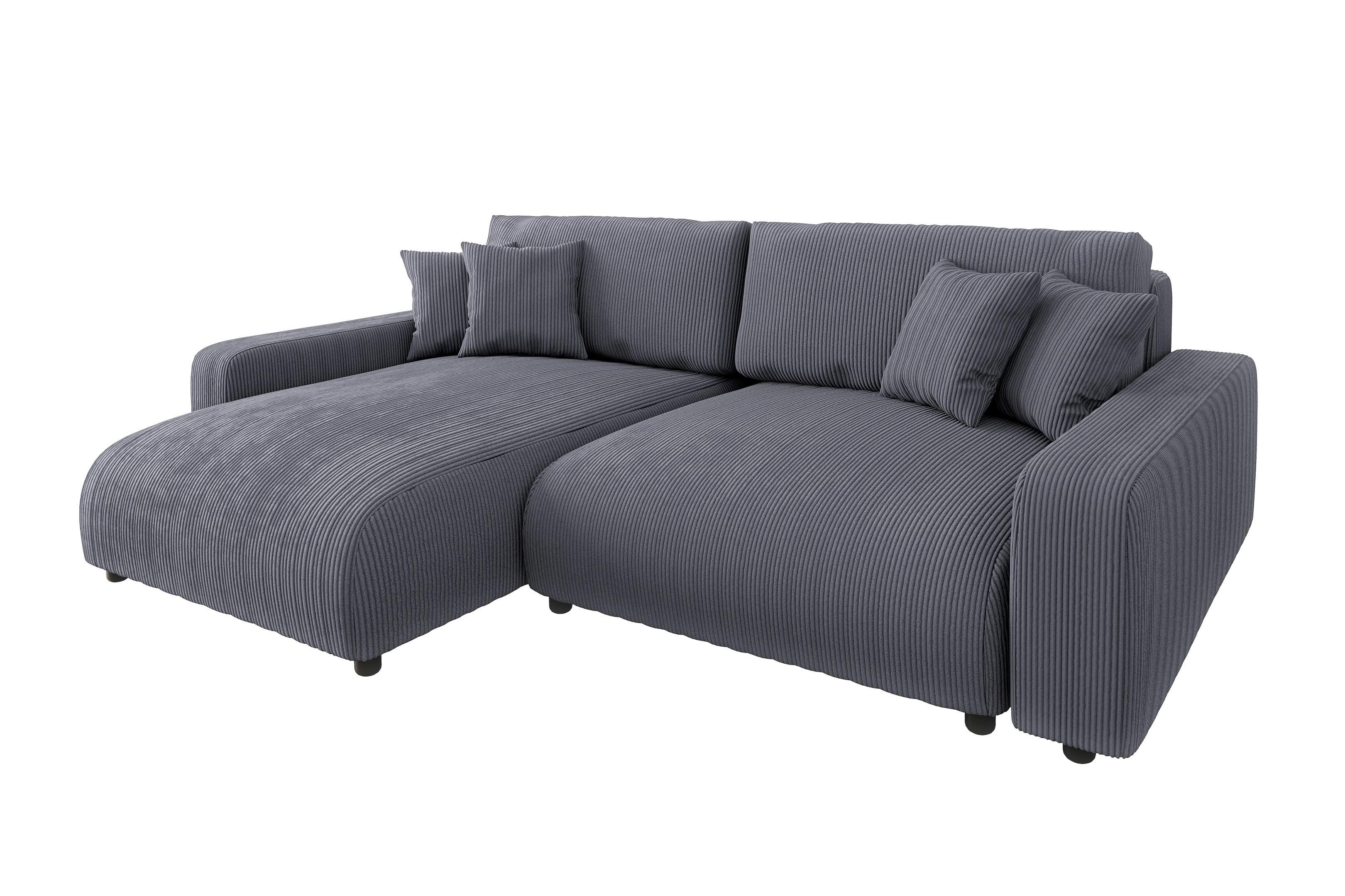 ECKSOFA Emma Grau Cord - Ottomane links - Grau, Textil (234/170cm) - S-Style Möbel