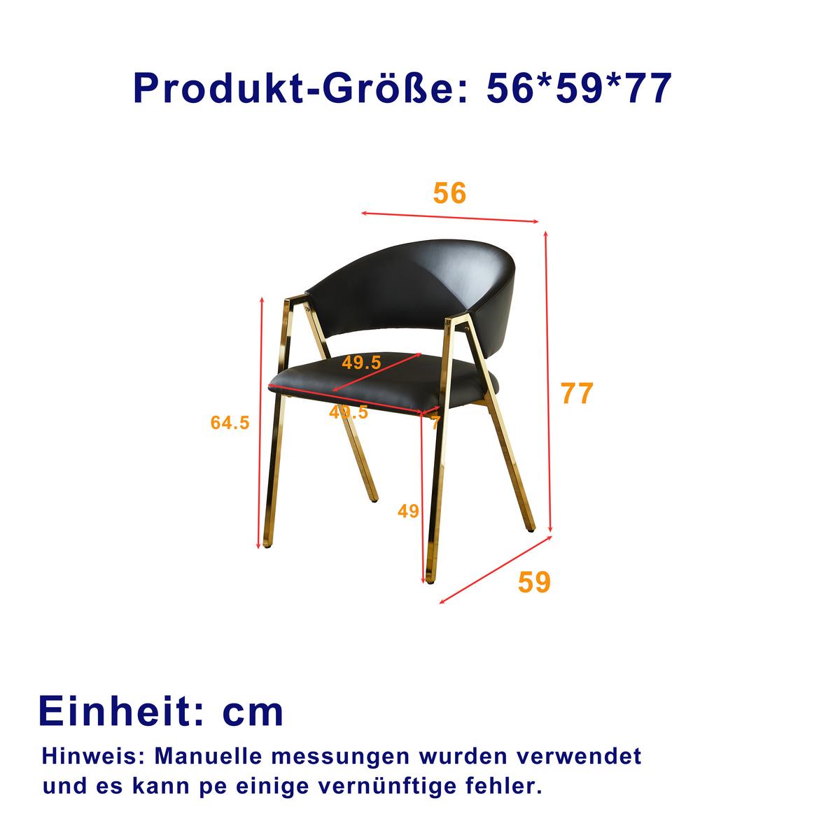 ESSZIMMERSTUHL 2ER-SET aus schwarzem PU-Leder und Gold Metall, mit Rückenlehne und Höhenausgleich - Schwarz, Textil (56/77/59cm) - Urban Meuble