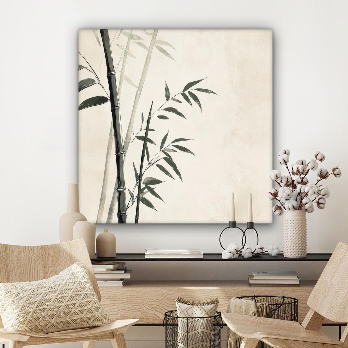 LEINWANDBILD Japandi - Bambus - Beige Deko Groß 90x90 cm - Eukalyptusholzfarben, Textil (90/90cm) - MuchoWow