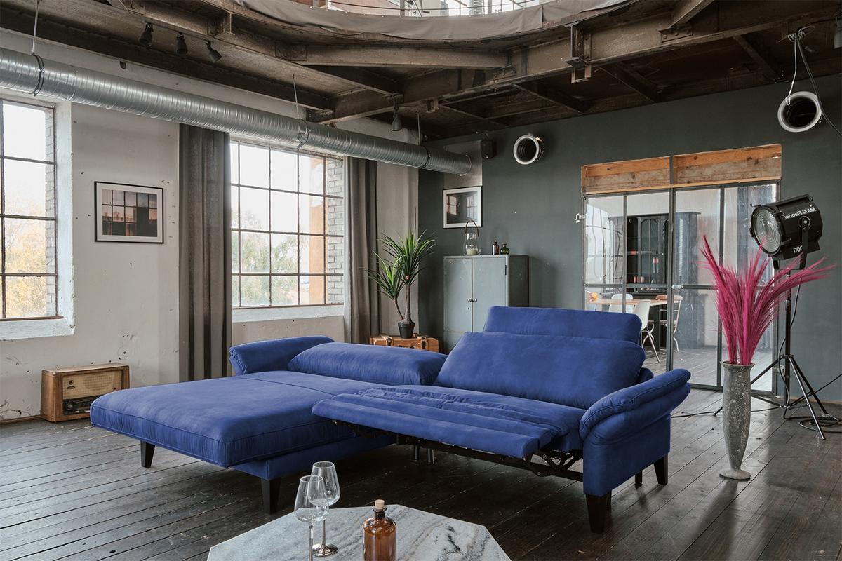 ECKSOFA MIT MOTORISCHER RELAXFUNKTION MALTA Blau Webstoff Relaxfunktion - Blau/Schwarz, Buchenholz/Textil (302/175cm) - KAWOLA