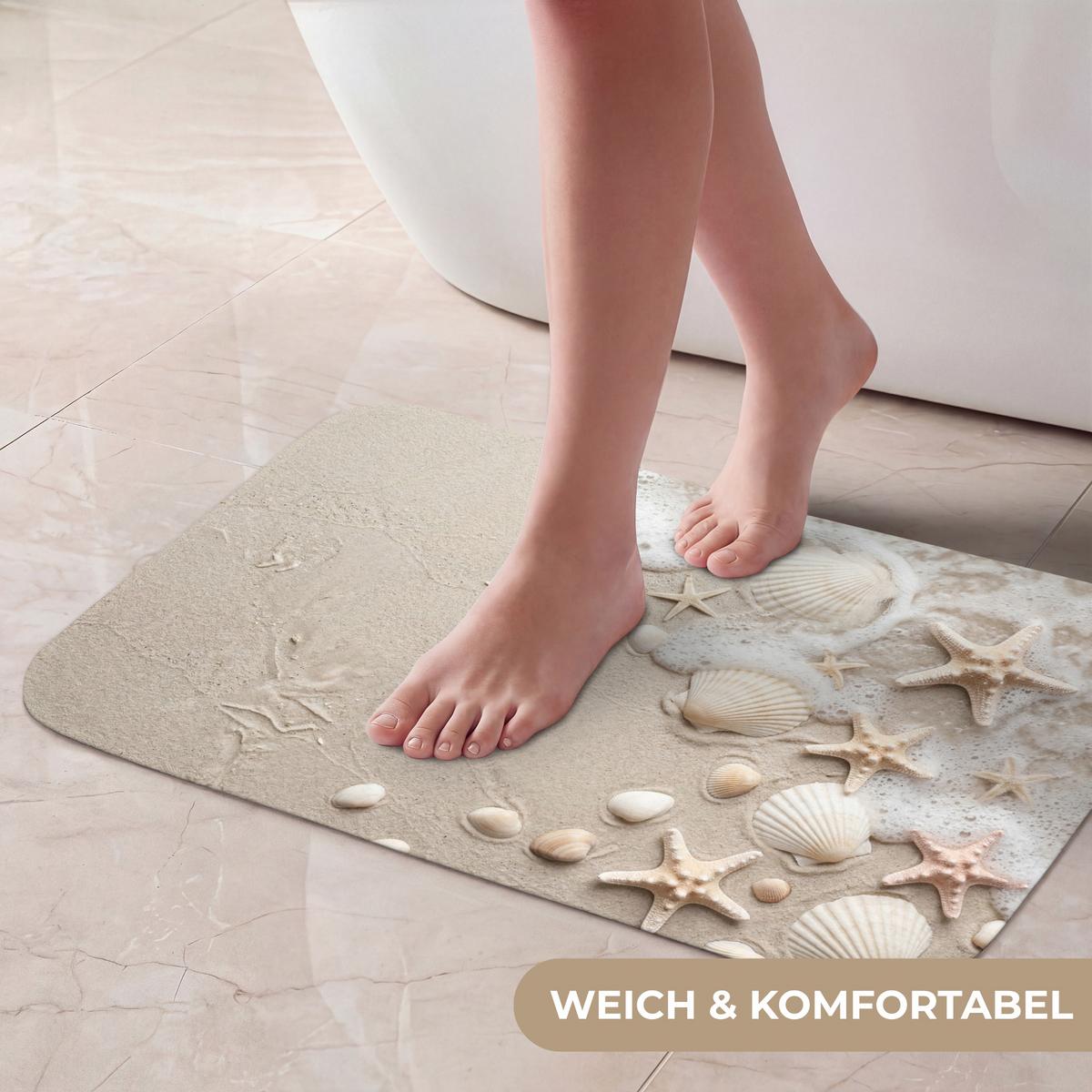 BADEMATTE Muscheln - Seesterne - Strand 60x40 cm - Sandfarben/Creme, Textil (60/40cm) - OnlyWow
