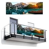 BALKON-SICHTSCHUTZ See - Berge - Sonnenuntergang - Boot Windschutz 300x100 cm - Petrol, Kunststoff (300/100cm) - MuchoWow