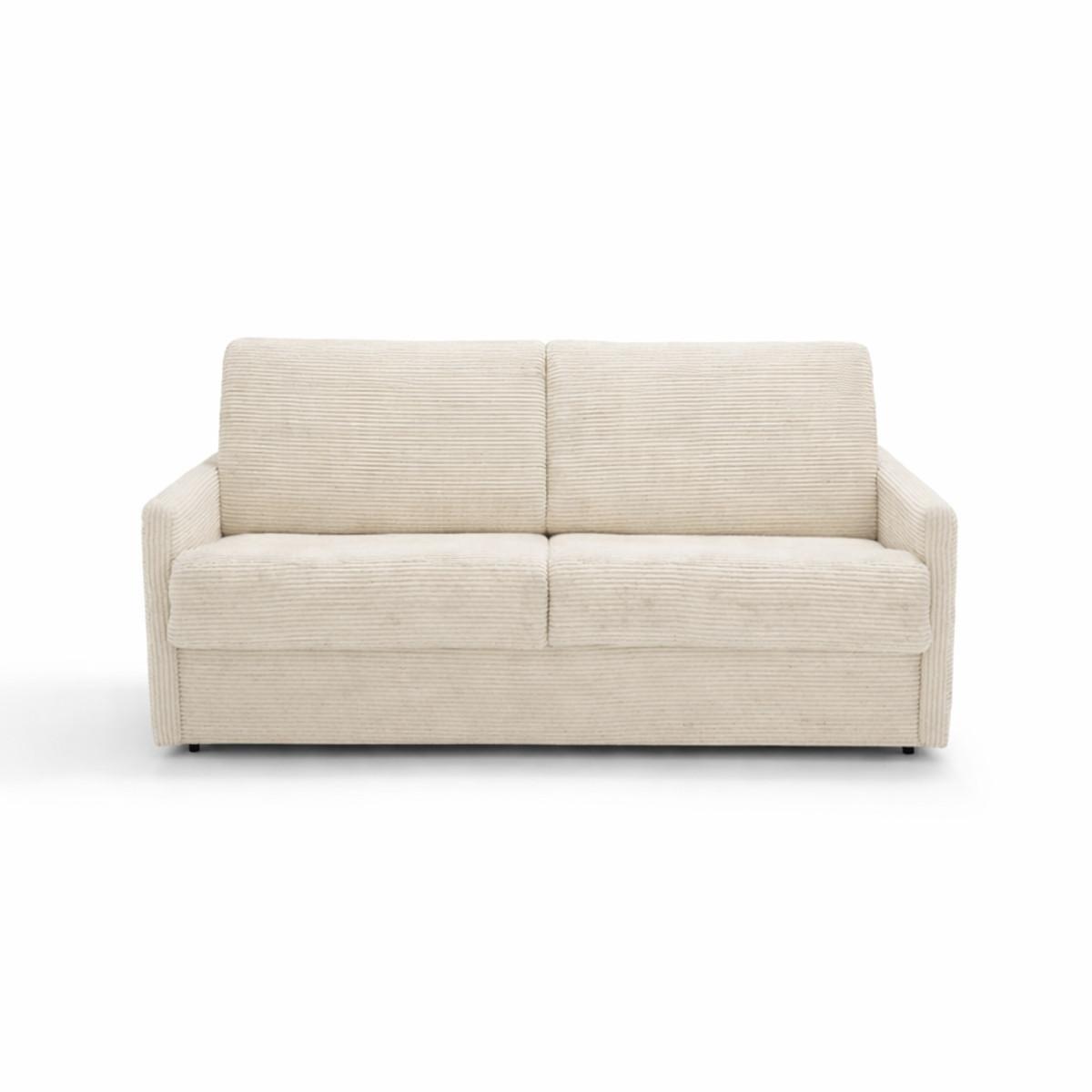 SCHLAFSOFA mit 3 Plätzen aus geripptem Samt, 175 cm lang - Ecru, Textil (100/87/102cm) - Calicosy