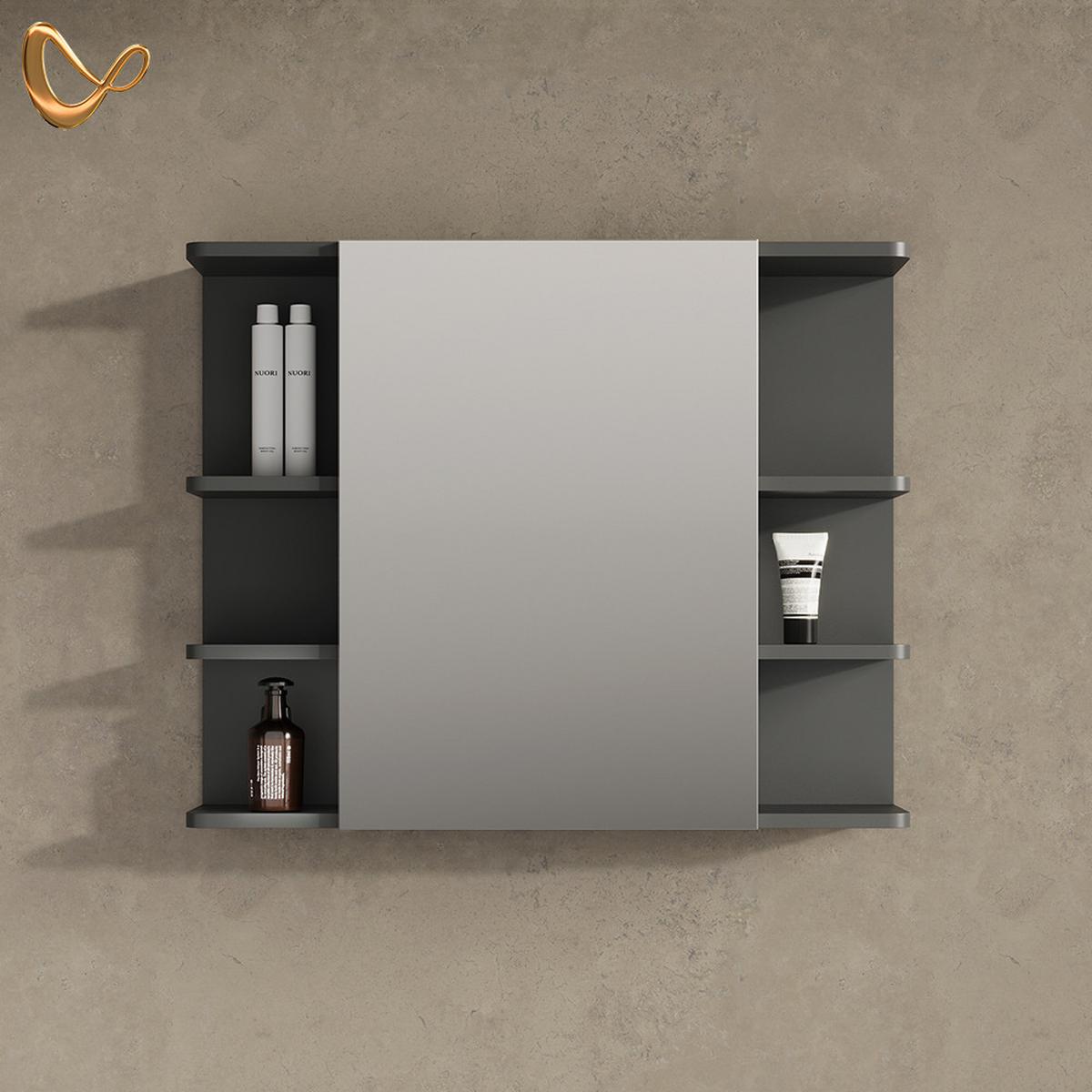 BADSPIEGELSCHRANK Fucino Anthrazit 79.6 x 64 cm - Anthrazit, Holzwerkstoff (79.6/64/21.2cm) - Livinity®