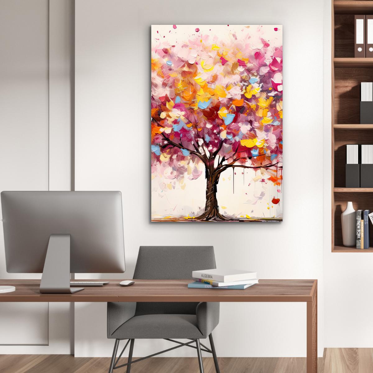 METALLBILD Aquarell - Baum - Kunst - Abstrakt 80x120 cm - Multicolor, Metall (80/120cm) - MuchoWow