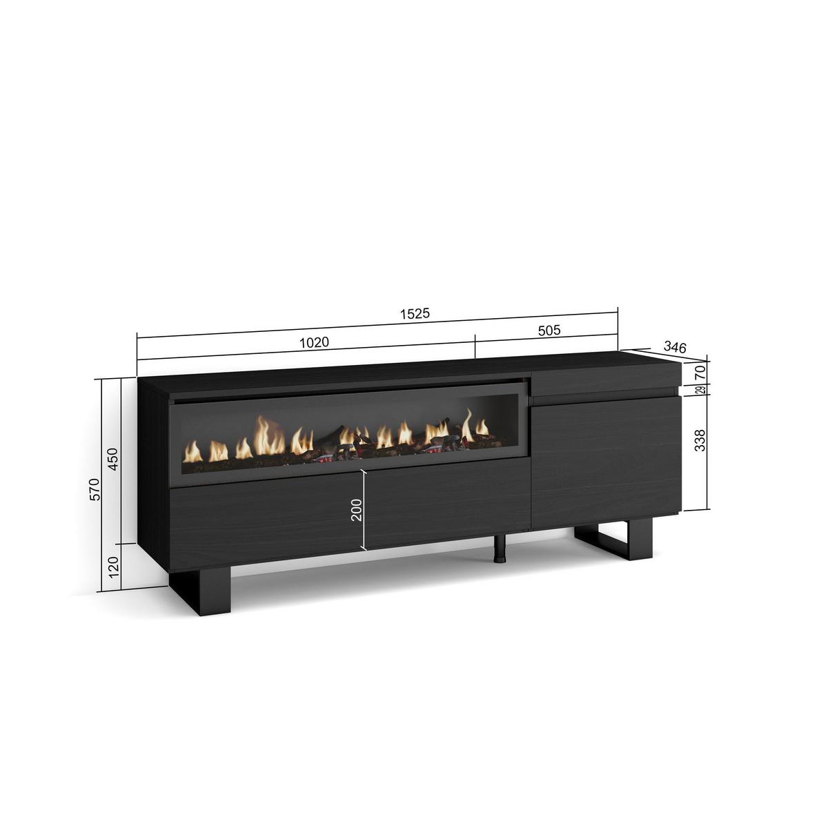 LOWBOARD, mit Elektrokamin, Schwarz, 150/35/57cm - Anthrazit/Schwarz, Holzwerkstoff (150/57/35cm) - Skraut Home