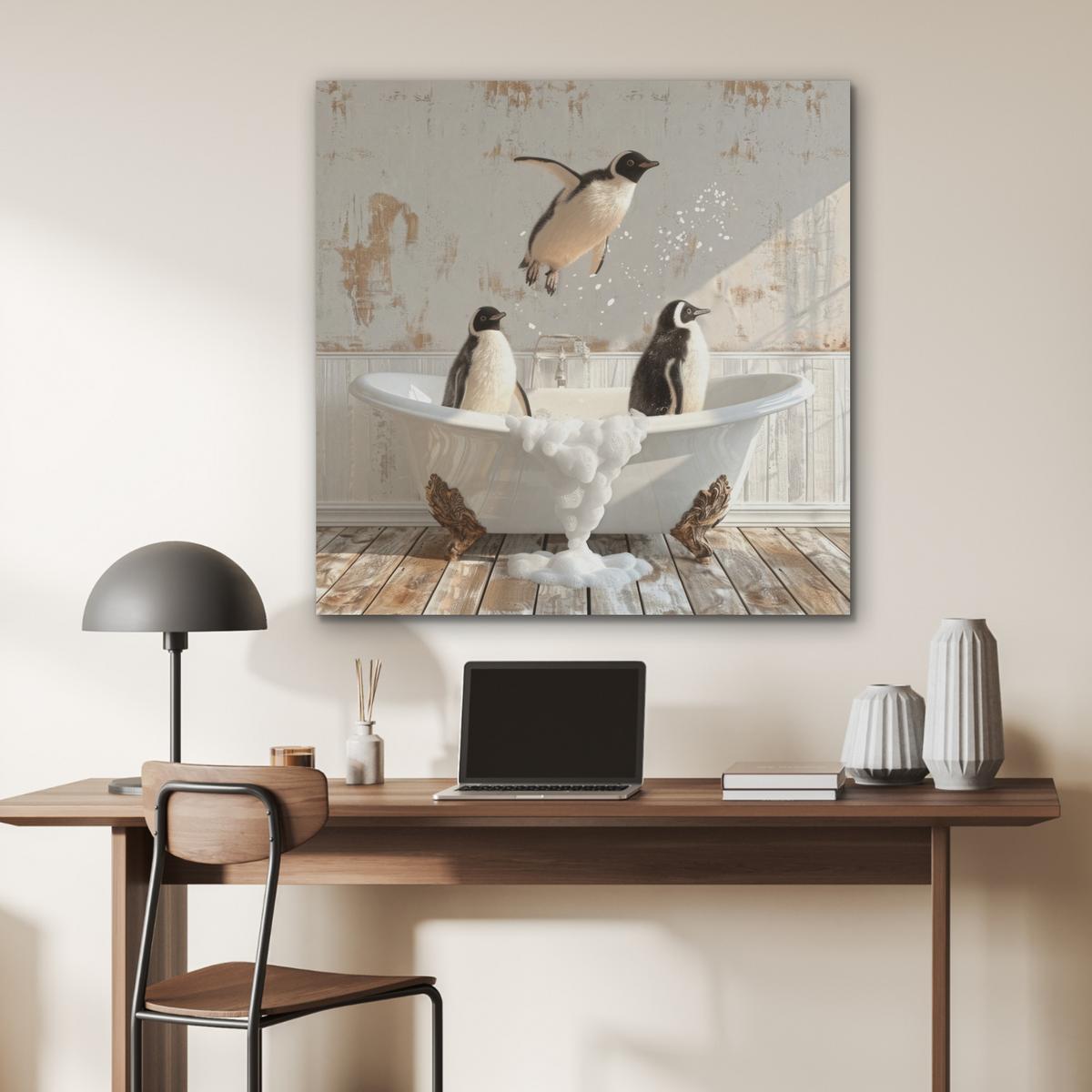 AKUSTIKBILD Vintage - Pinguin - Badewanne - Schaumstoff Akustikpaneele 90x90 cm - Schwarz, Kunststoff (90/90/0.9cm) - MuchoWow