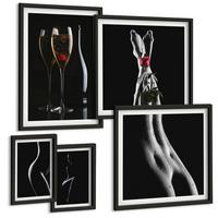 BILDER SET 5er Set - 50x50 cm & 20x30 cm & 40x60 cm Schwarzer Rahmen - Schwarze und weiße weibliche Formen - Schwarz, Kunststoff (40/60cm) - TULUP
