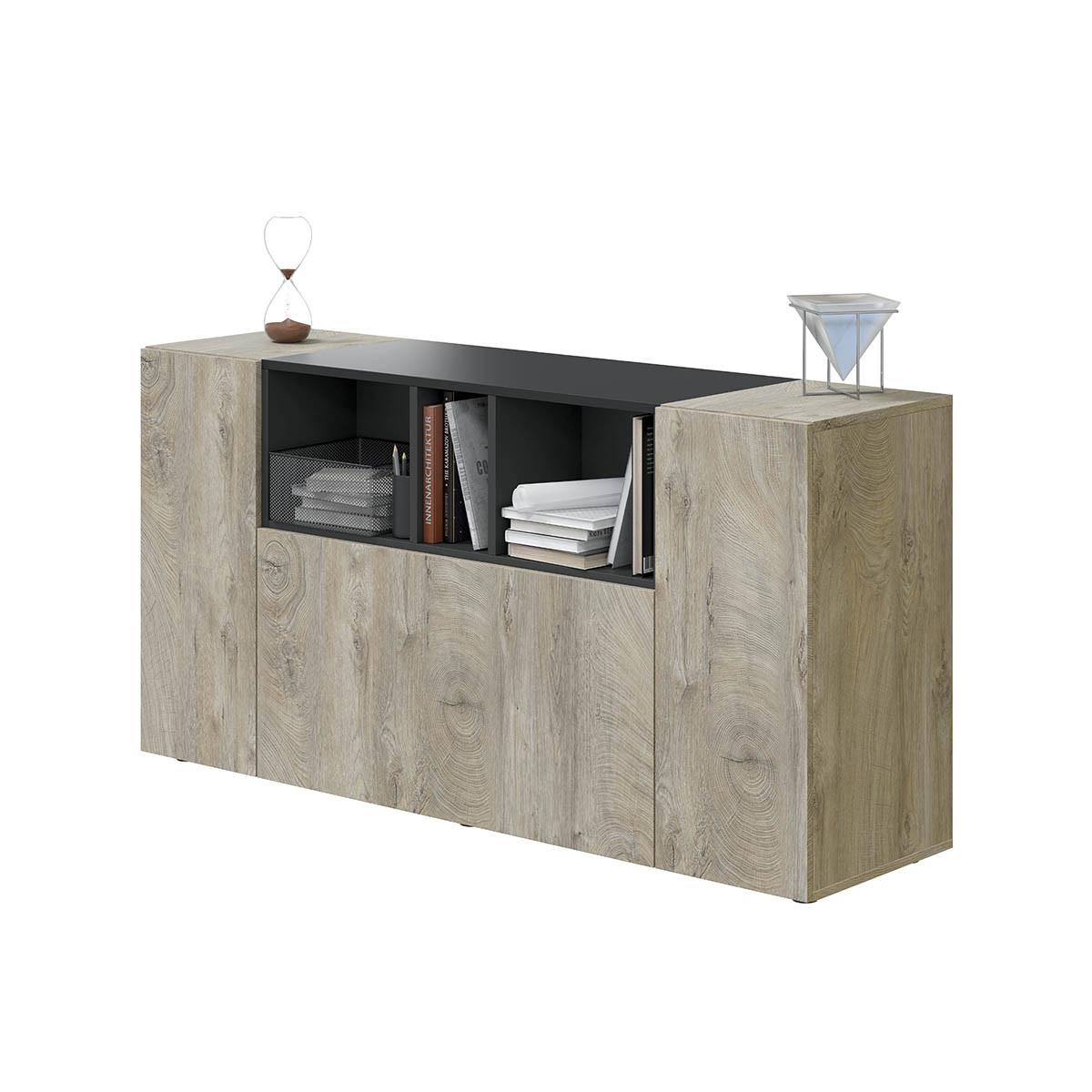SIDEBOARD mit 3 Türen, davon 1 Flügeltür und 3 Nischen Tamiko - L150cm - Eiche Artisan/Grau, Holzwerkstoff (41/76/12.1cm) - Calicosy