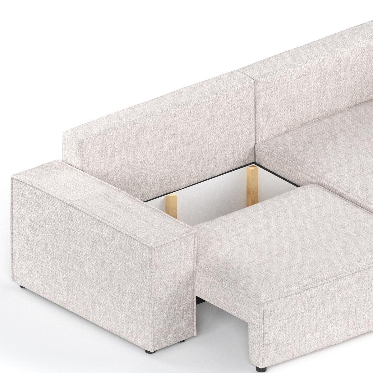 ECKSOFA AVION mit Schlaffunktion Hellbeige im Neve Stoff - Sandfarben/Schwarz, Holz/Holzwerkstoff (253/148cm) - AltaBeds