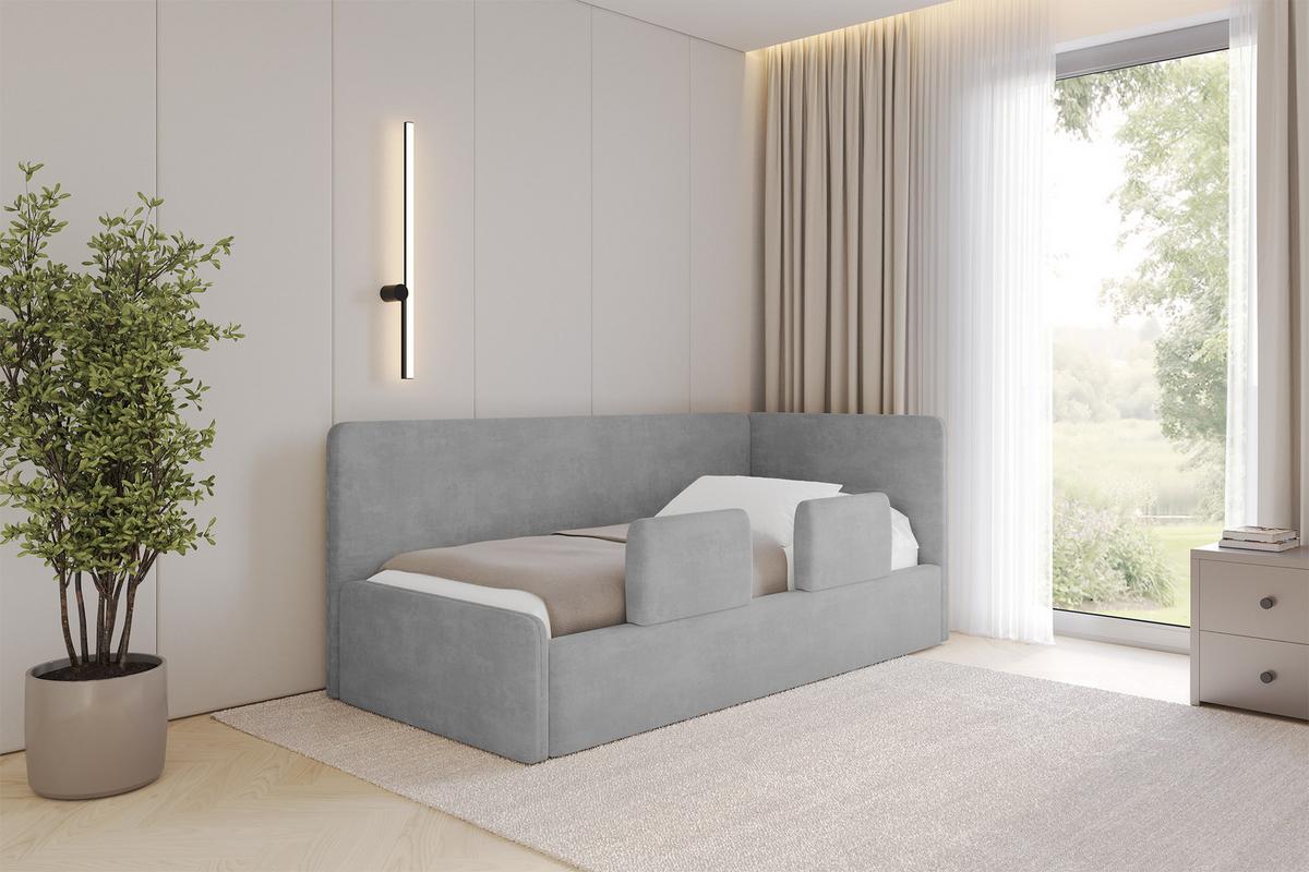 EINZELLBETT Jugendbett mit Bettkasten und Matratze H3/H4, Links - NORY 80x200 Grau - Hellgrau, Holzwerkstoff/Textil (80/200cm) - ALTDECOR
