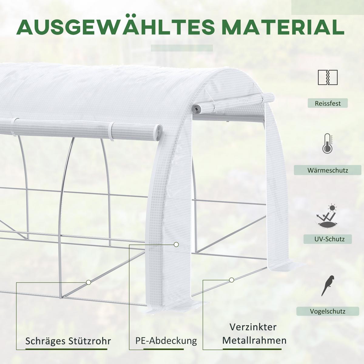 FOLIENGEWÄCHSHAUS mit aufrollbar Abdeckungen, UV-Schutz, Verzinkter Stahl, PE, Weiß - Weiß, Metall (300/200/397cm) - Outsunny