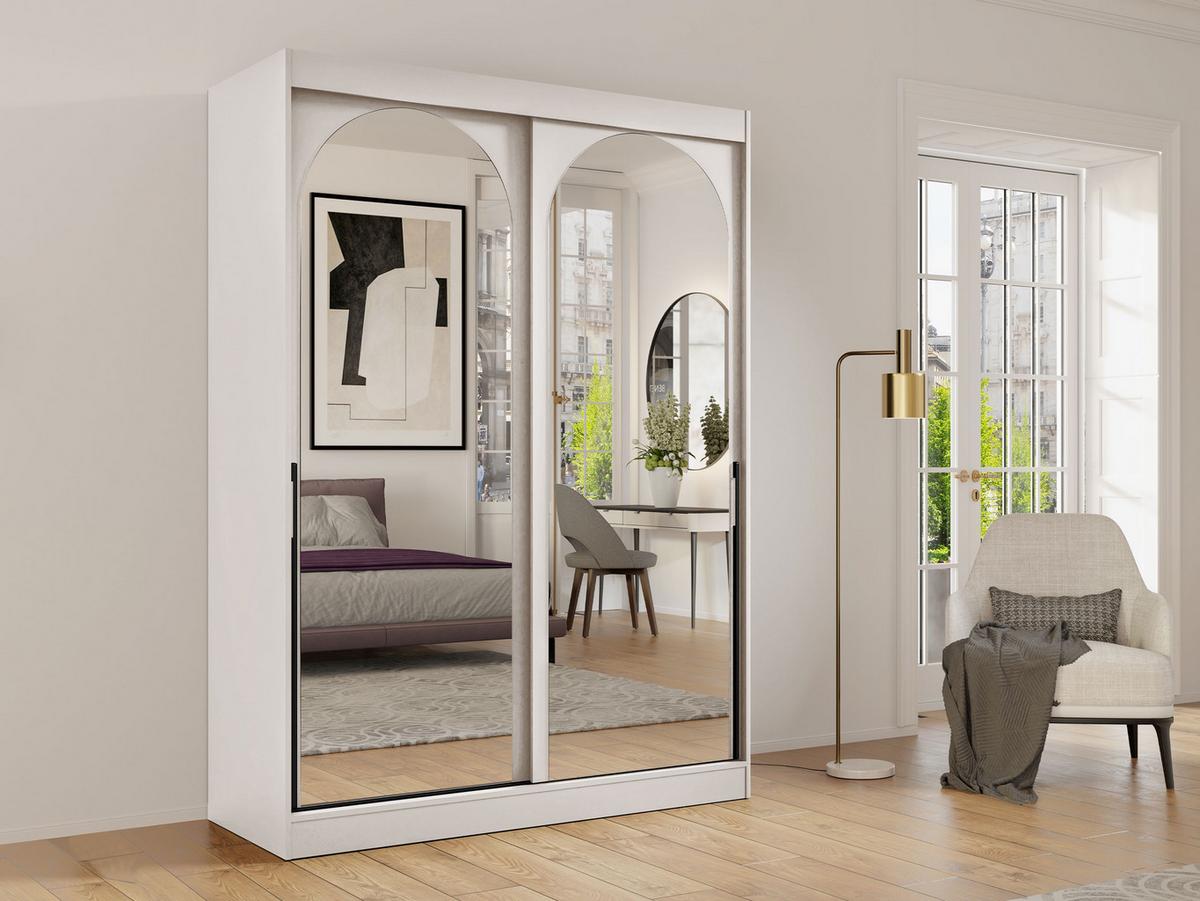 SCHIEBETÜRENSCHRANK Modin 150 - Kaschmir/Schwarz, Holzwerkstoff/Kunststoff (150/216/65cm) - MIRJAN24
