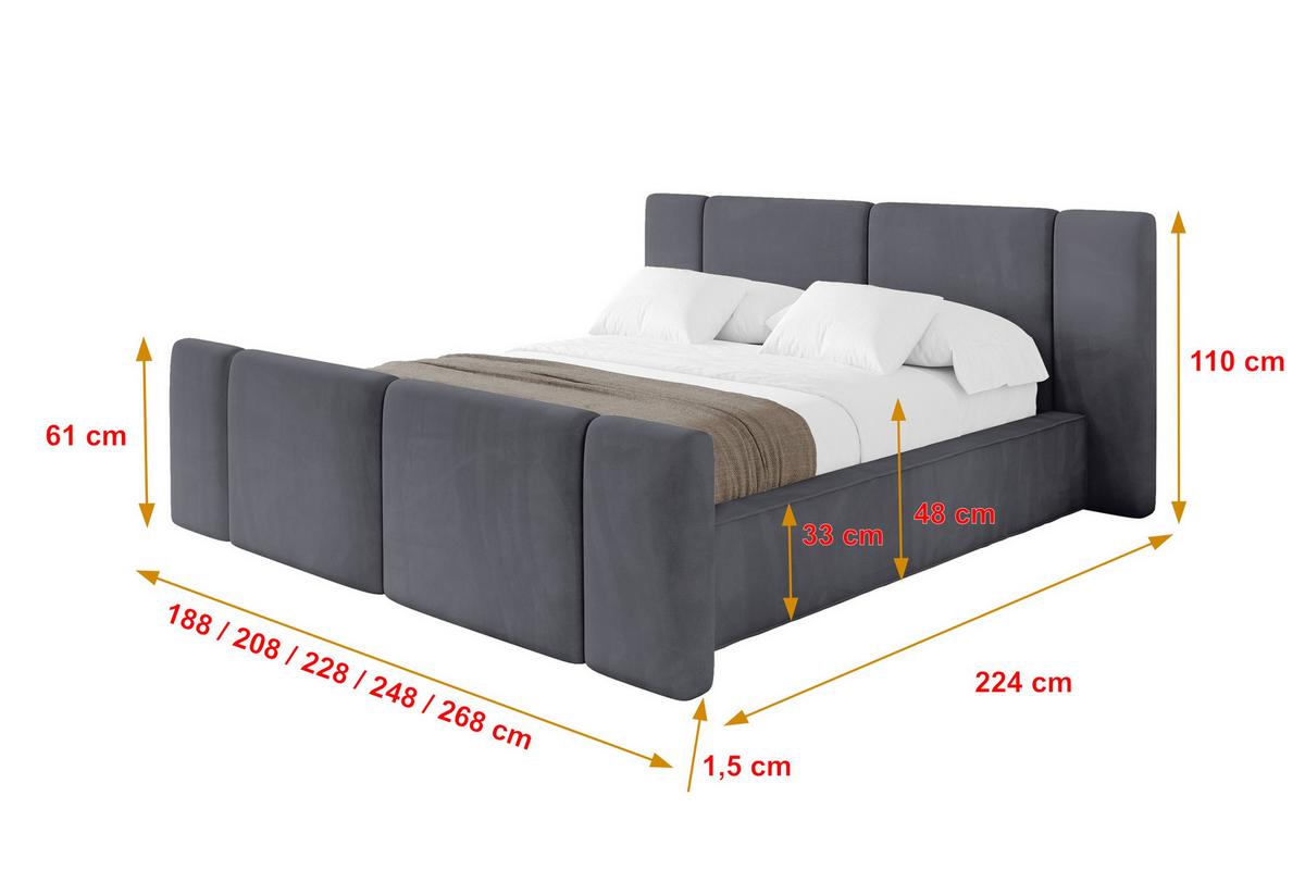 POLSTERBETT mit Bettkasten, Fußteil und Lattenrost, Bett mit Matratze H3/H4 - RIVO-Z 180x200 Dunkelgrau - Dunkelgrau, Holzwerkstoff/Textil (180/200cm) - ALTDECOR