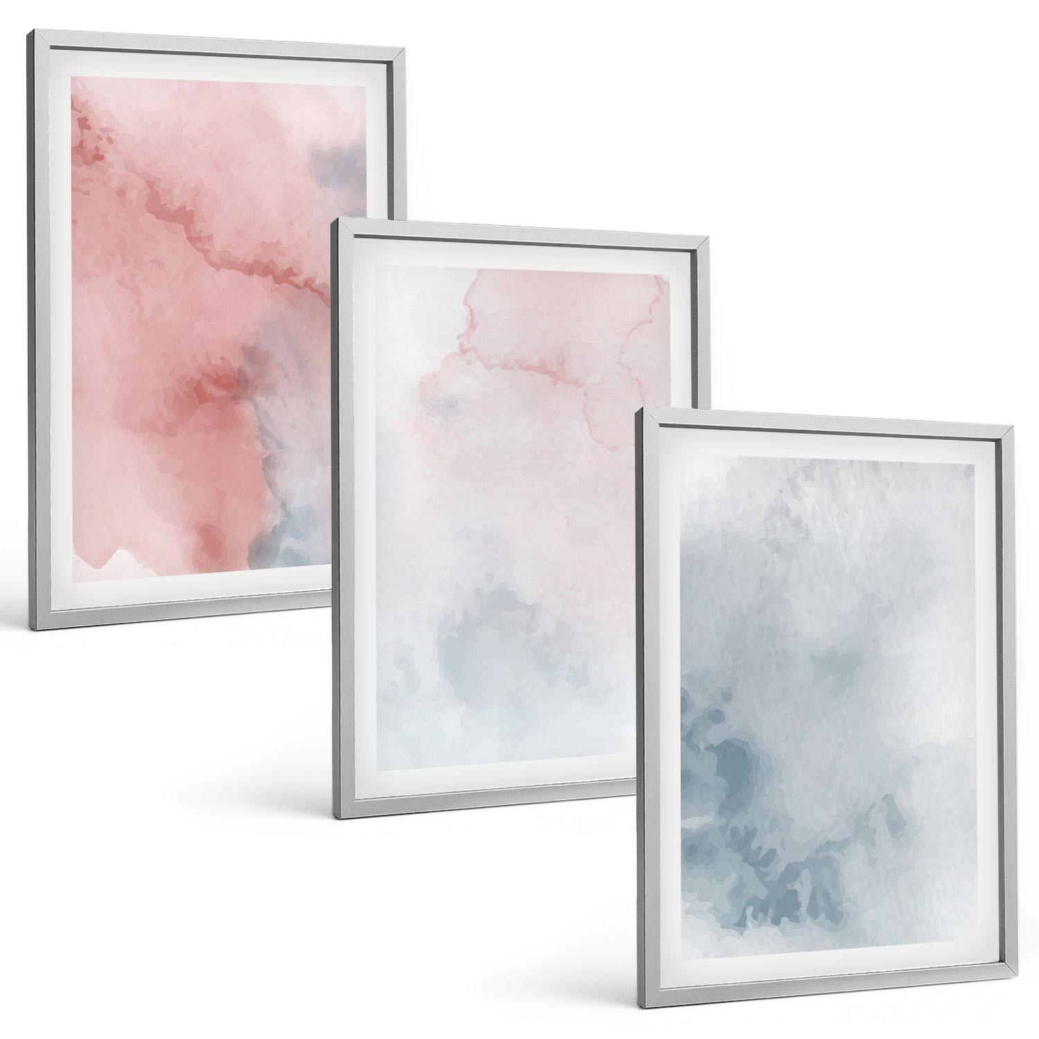 BILDER SET 3er Set - 40x60 cm Silberner Rahmen - Pastellfarben auf Leinwand - Silberfarben, Kunststoff (40/60cm) - TULUP