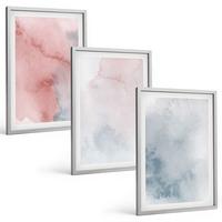 BILDER SET 3er Set - 40x60 cm Silberner Rahmen - Pastellfarben auf Leinwand - Silberfarben, Kunststoff (40/60cm) - TULUP