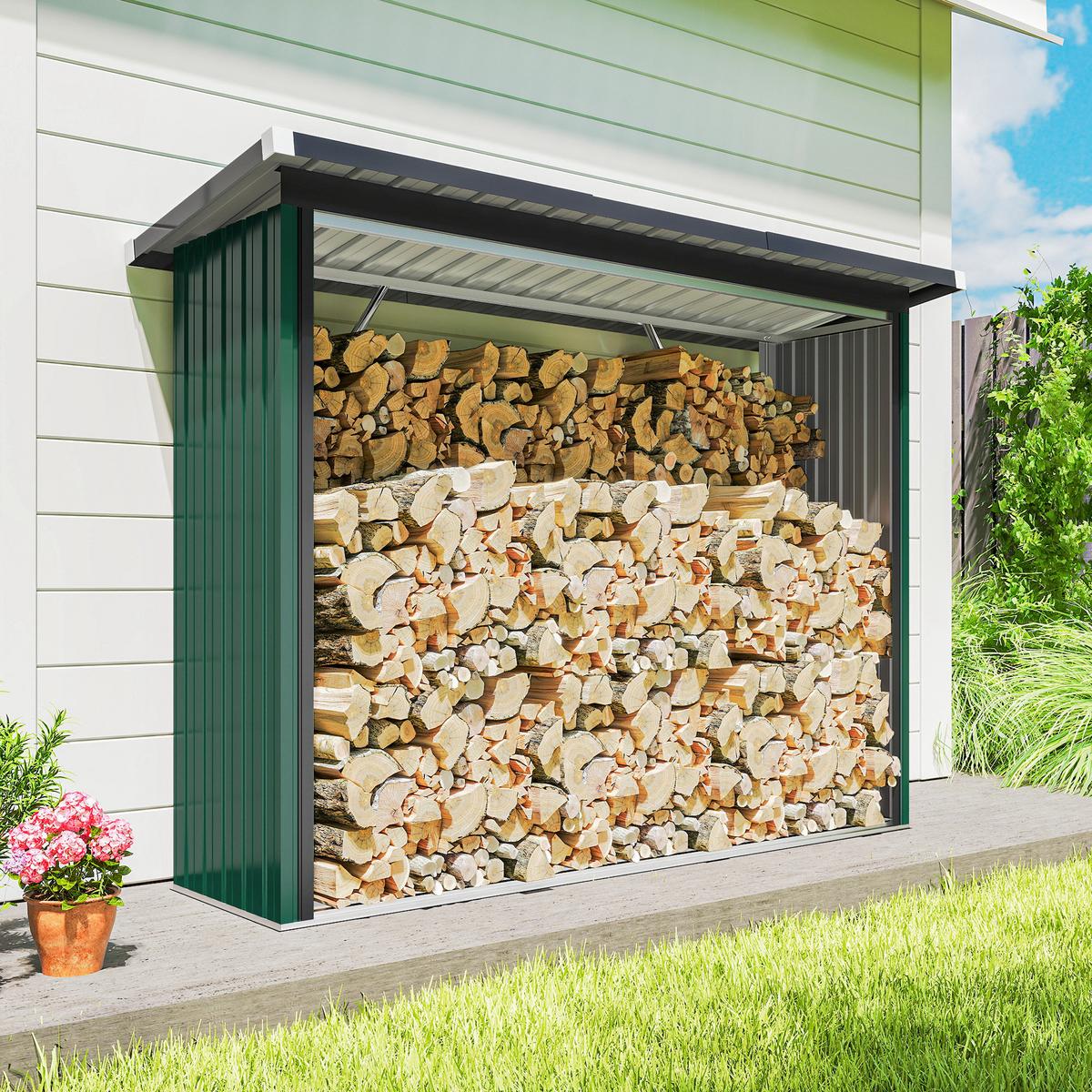 KAMINHOLZREGAL Verzinkter-Stahl Grün - Grün, Metall (66.5/150/213cm) - Outsunny